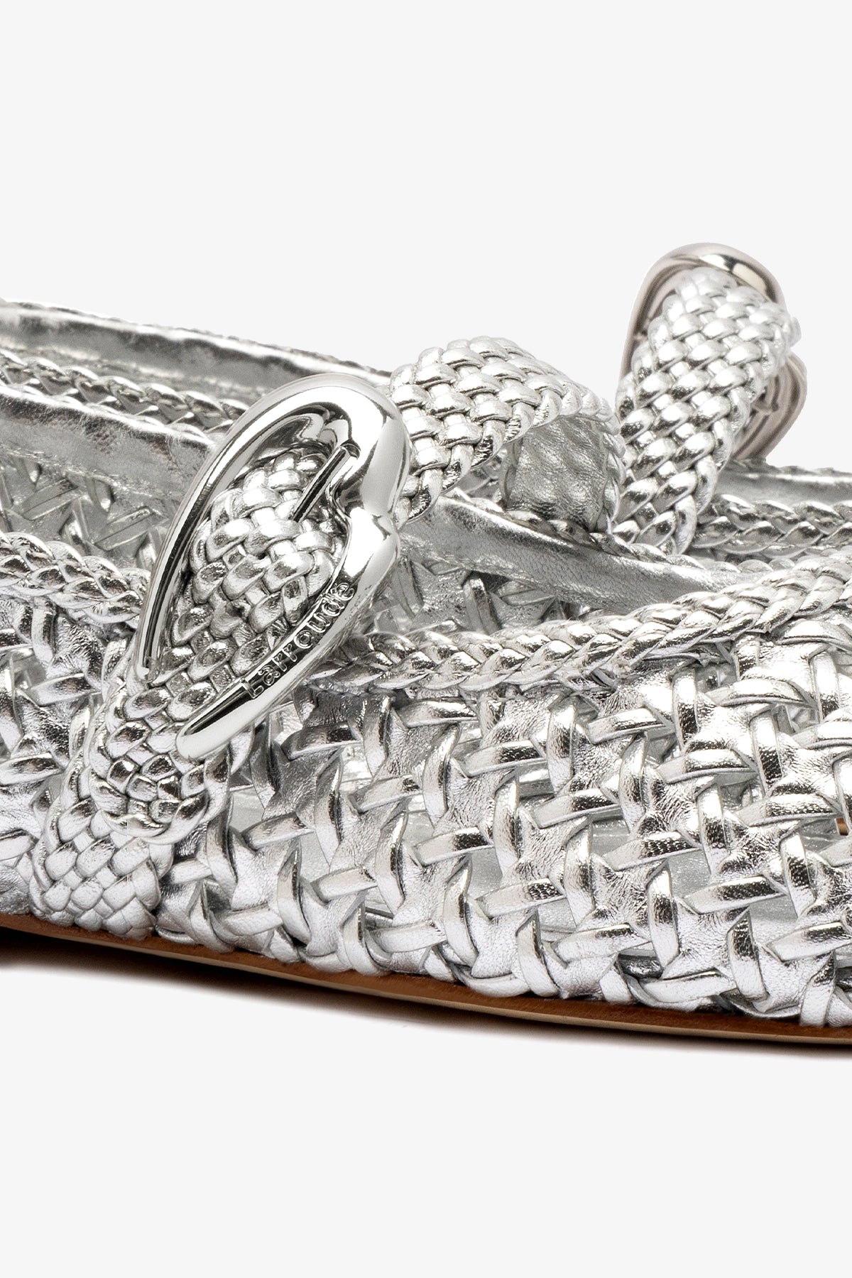 Verona Macrame Ballet Flat In Silver Metallic Leather - Larroude