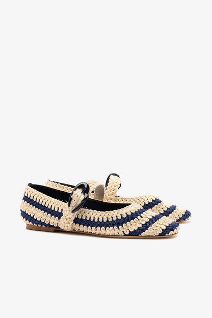 Verona Crochet Ballet Flat In Navy and Ivory Crochet - Larroude