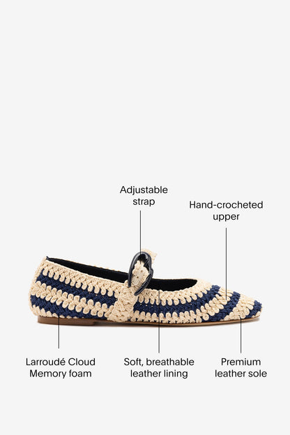 Verona Crochet Ballet Flat In Navy and Ivory Crochet - Larroude