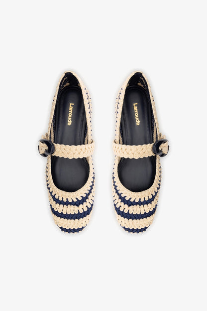 Verona Crochet Ballet Flat In Navy and Ivory Crochet - Larroude