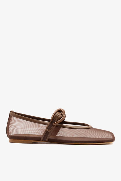 Verona Mesh Ballet Flat Burnt Umber Leather - Larroude