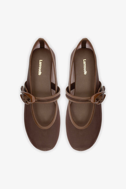 Verona Mesh Ballet Flat Burnt Umber Leather - Larroude