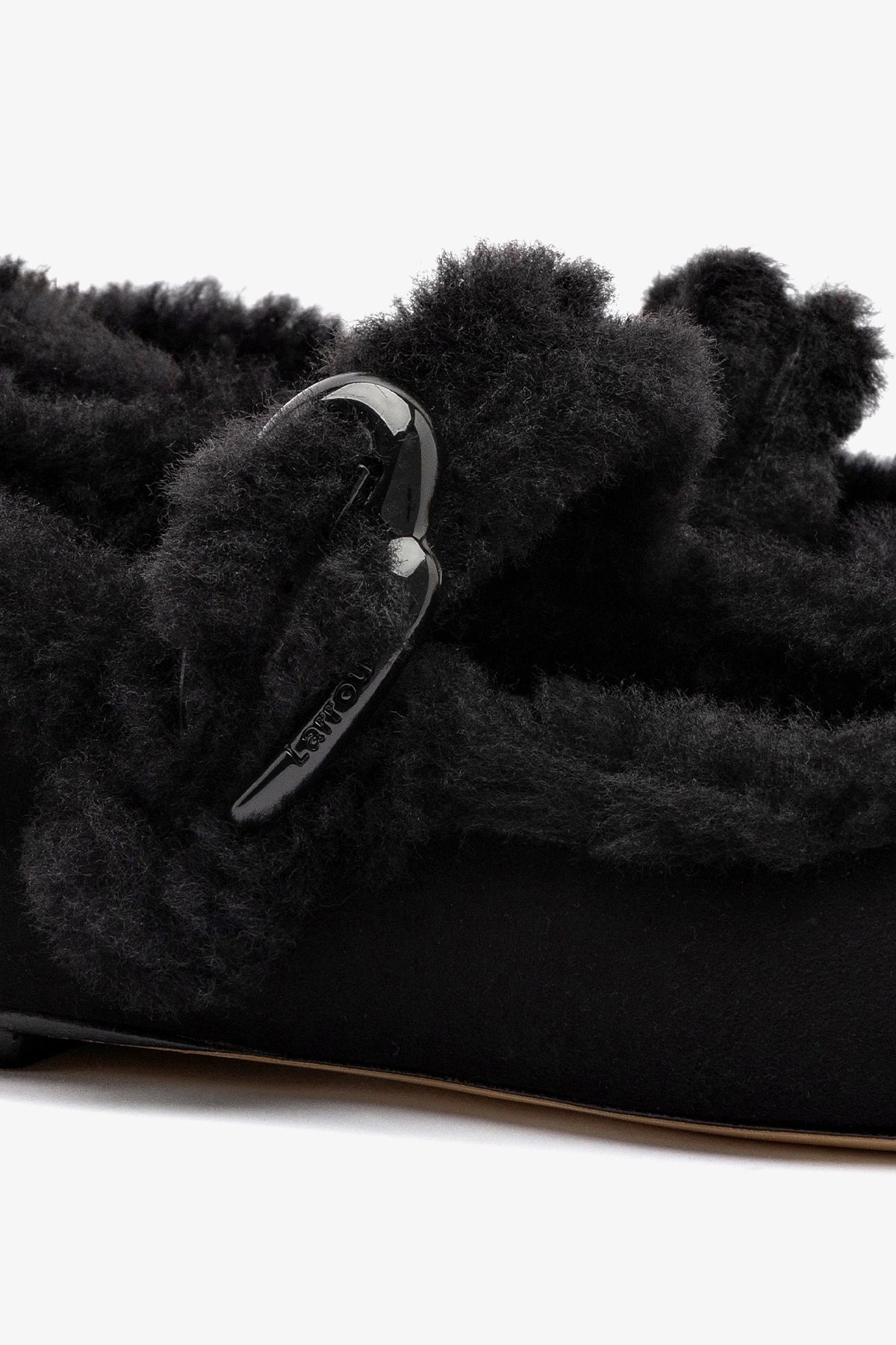 Verona Ballet Flat In Black Suede And Black Shearling - Larroude