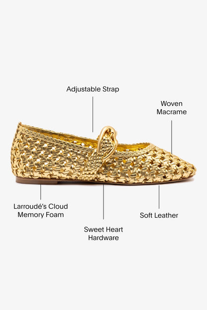 Verona New Macrame In Gold Metallic Leather - Larroude