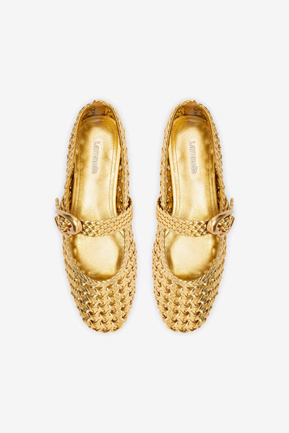 Verona New Macrame In Gold Metallic Leather - Larroude