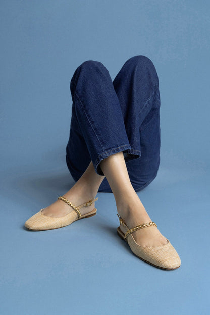 Georgina Milanina Ballet Flat In Beige Raffia - Larroude