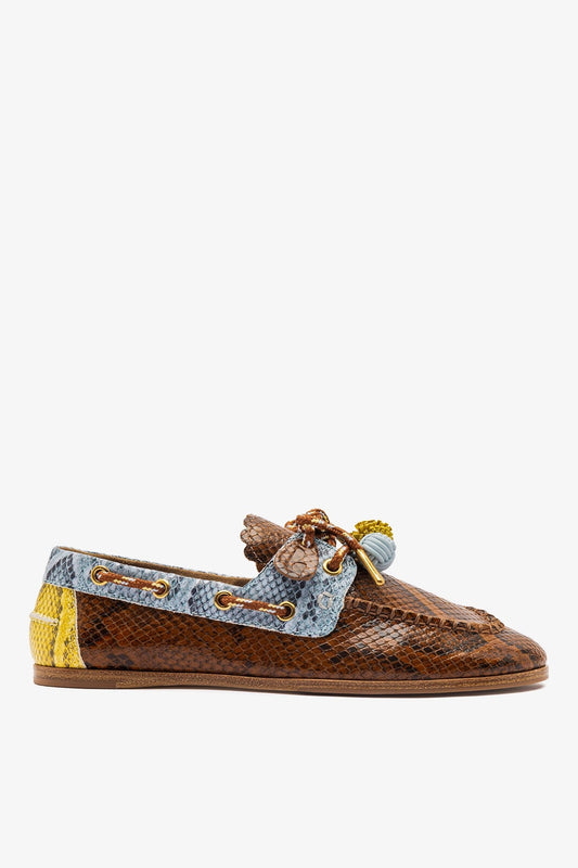 Cyprus Boat Shoe In Oud, Maya and Lemonade Python Embossed Leather - Larroude