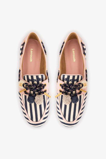 Cyprus Boat Shoe Navy Striped and Pink Leather - Larroude