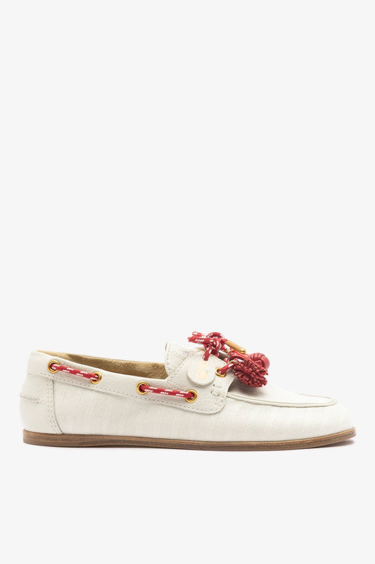 Cyprus Boat Shoe Ivory Striped Canvas - Larroude