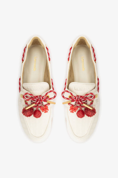 Cyprus Boat Shoe Ivory Striped Canvas - Larroude