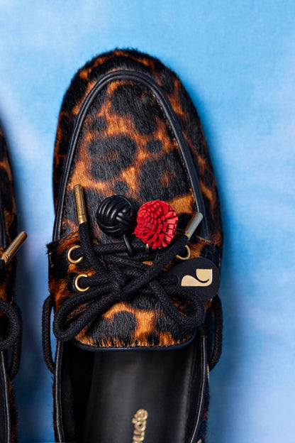 Cyprus Boat Shoe In Leopard Print Calf Hair Leather - Larroude