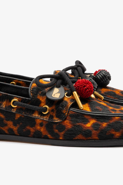 Cyprus Boat Shoe In Leopard Print Calf Hair Leather - Larroude
