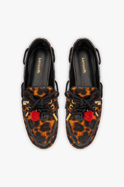 Cyprus Boat Shoe In Leopard Print Calf Hair Leather - Larroude