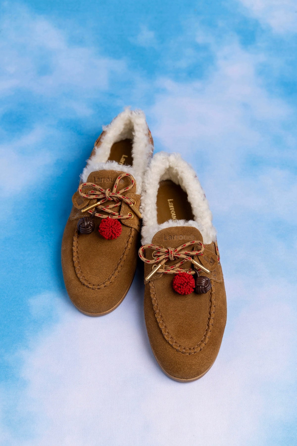 Cyprus Boat Shoe In Russet Suede and Natural Shearling - Larroude