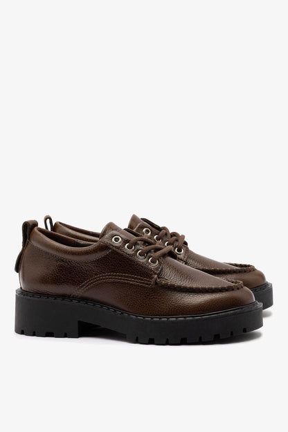 London Lace Up Loafer In Brown Leather - Larroude