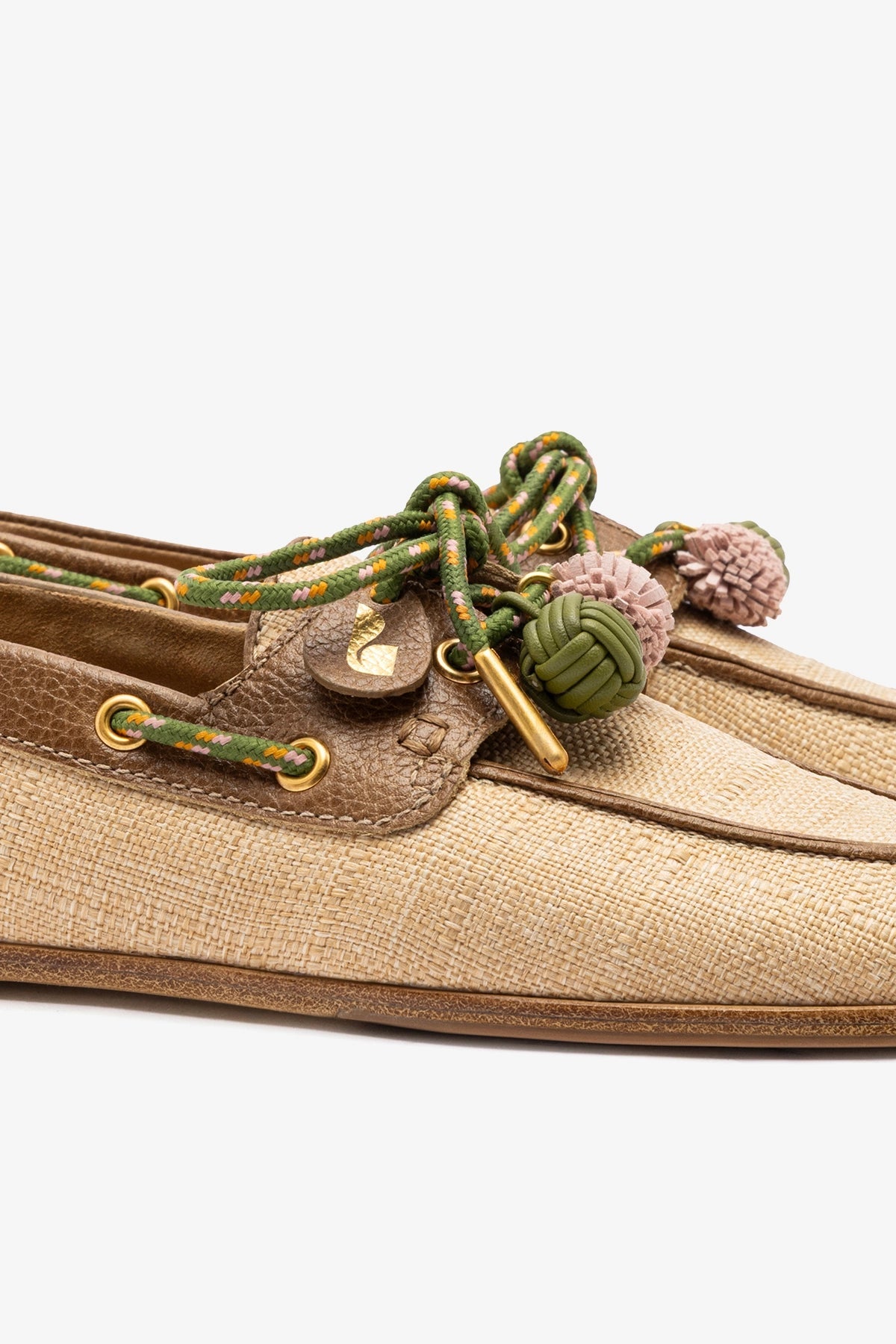 Cyprus Boat Shoe In Beige Raffia And Brown Leather - Larroude