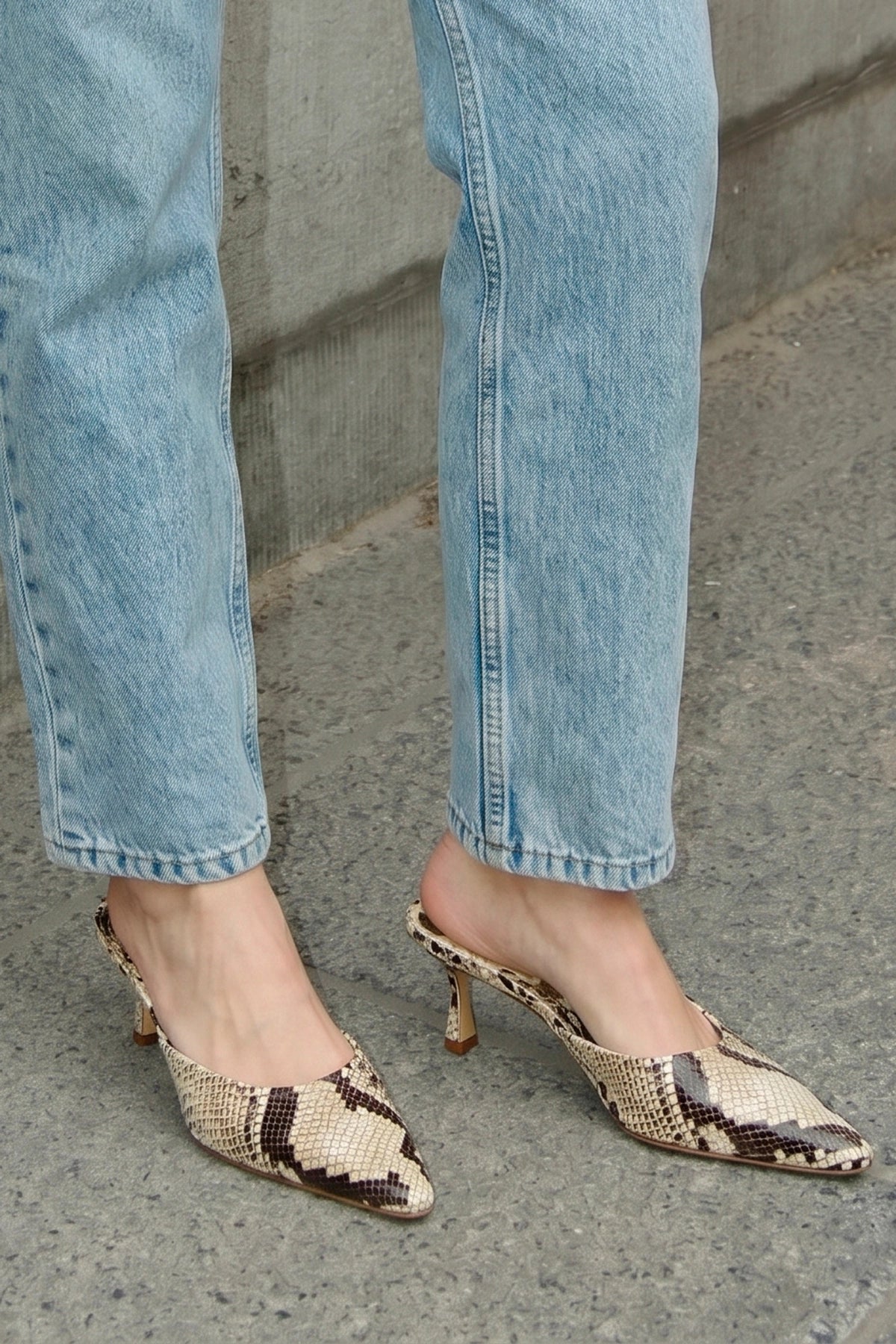 Carine Mule Neutral Snake Leather - Larroude