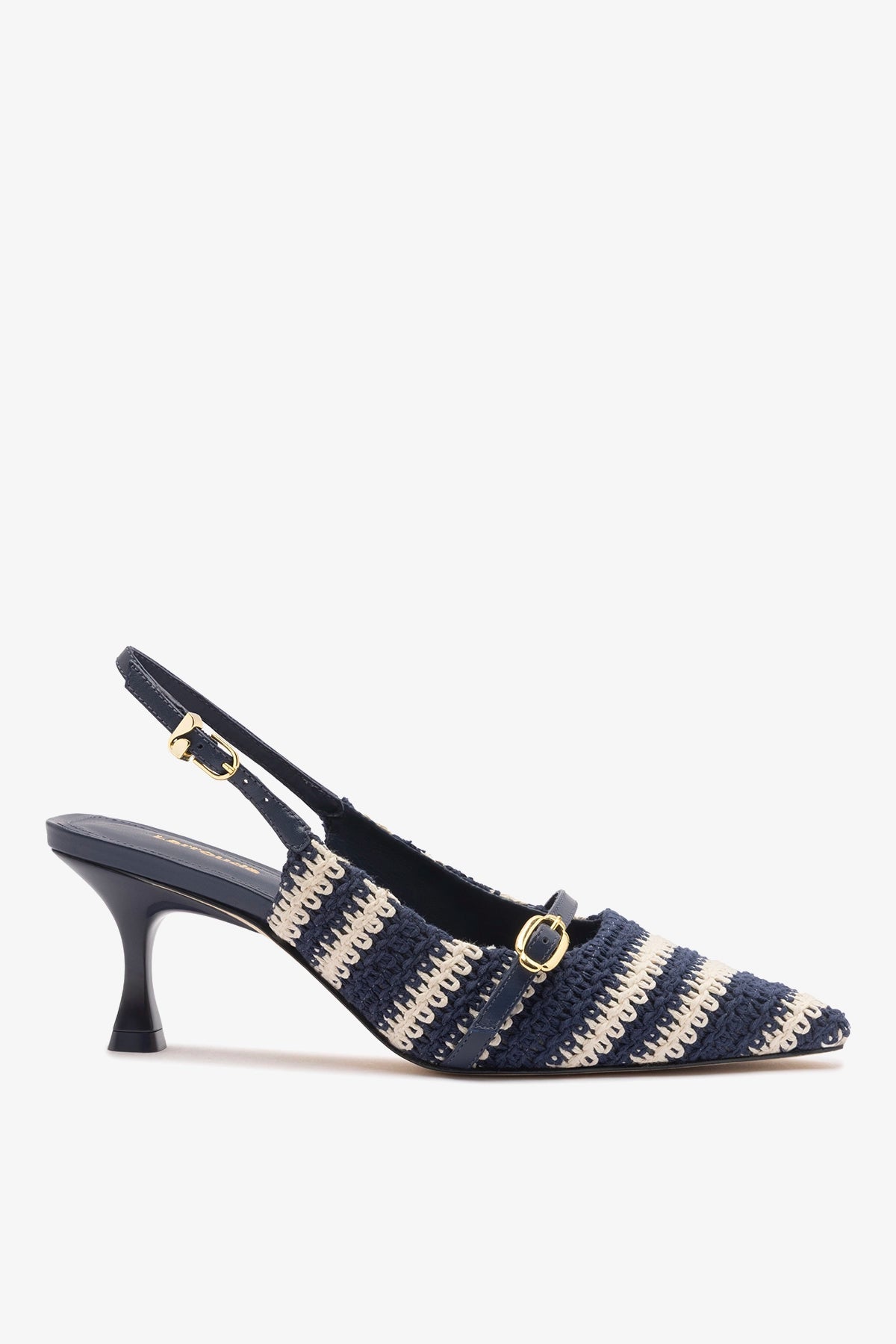 Ines Crochet Pump Striped Navy - Larroude