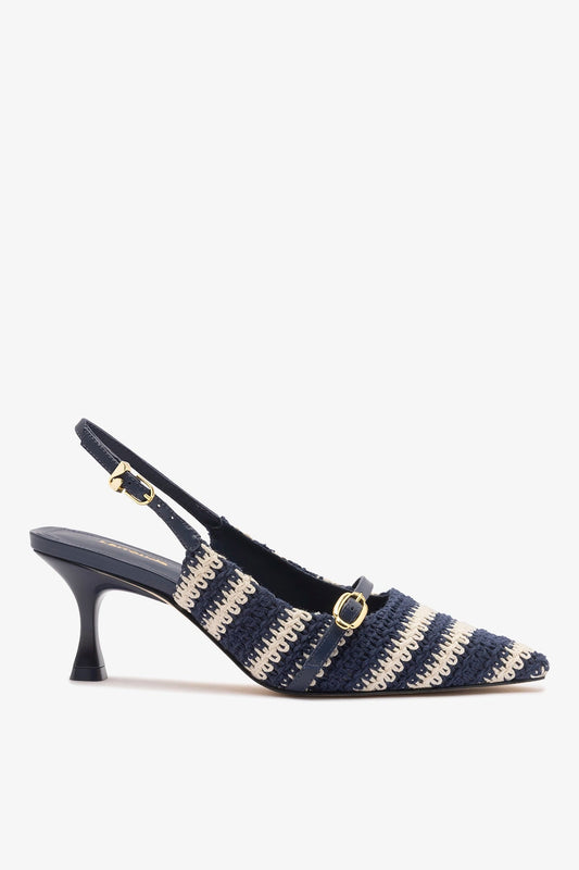 Ines Crochet Pump Striped Navy - Larroude