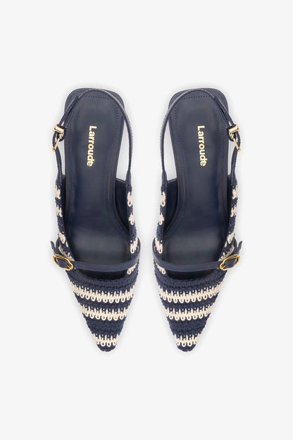Ines Crochet Pump Striped Navy - Larroude