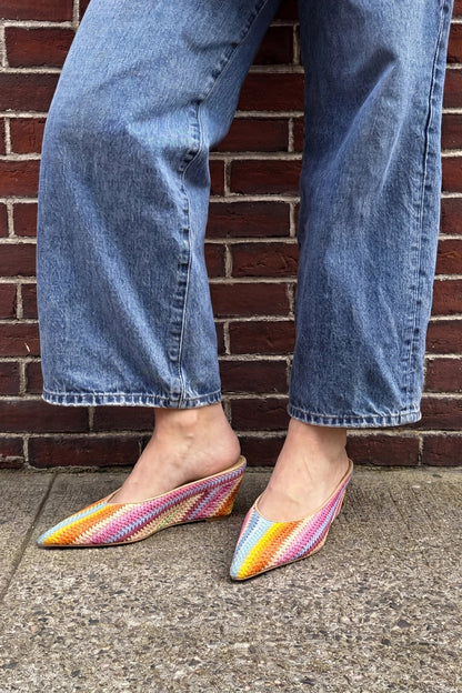 Loulou Mule Rainbow Raffia - Larroude