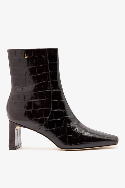 Alexis Bootie In Dark Croco Embossed Leather - Larroude