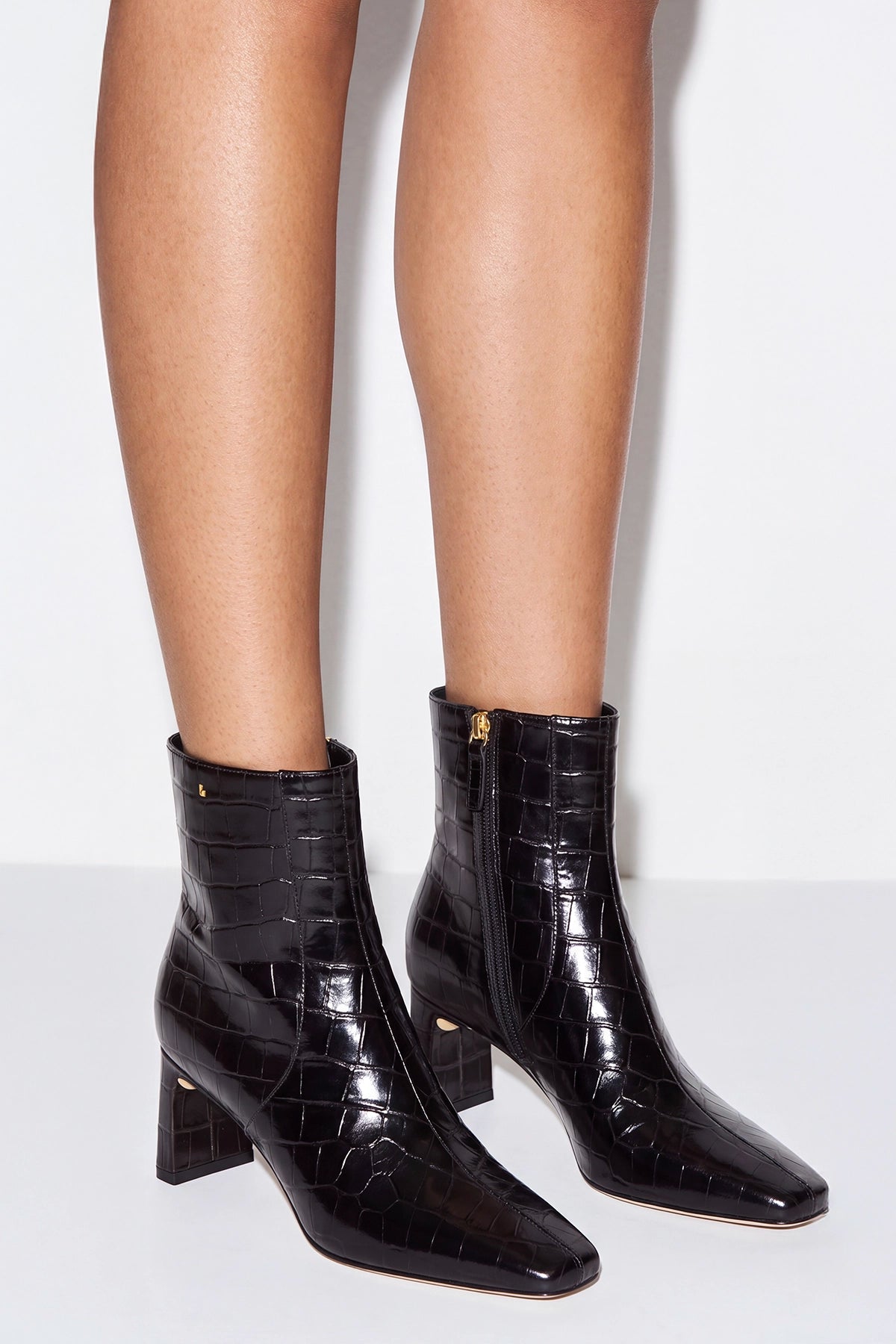 Alexis Bootie In Dark Croco Embossed Leather - Larroude