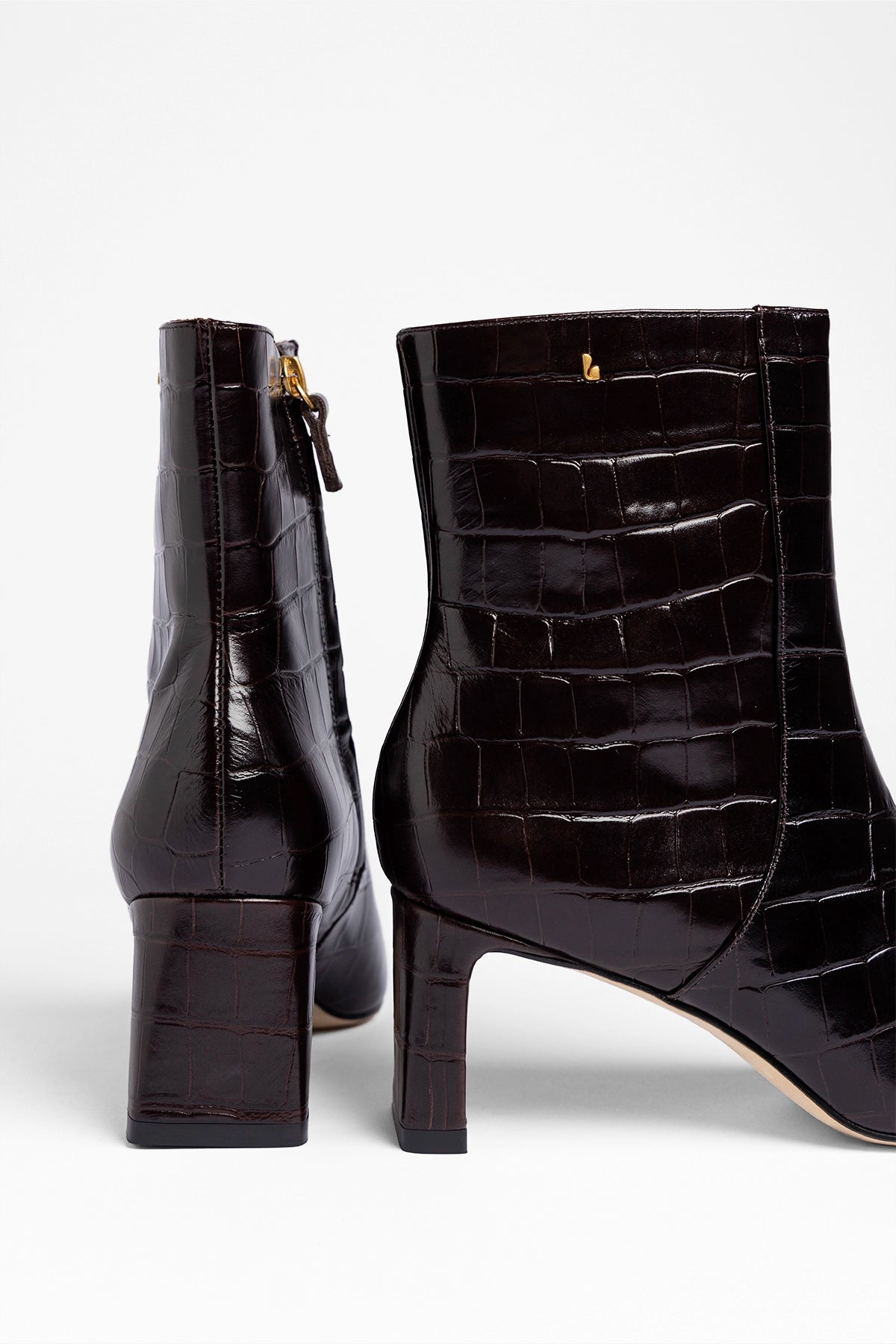 Alexis Bootie In Dark Croco Embossed Leather - Larroude