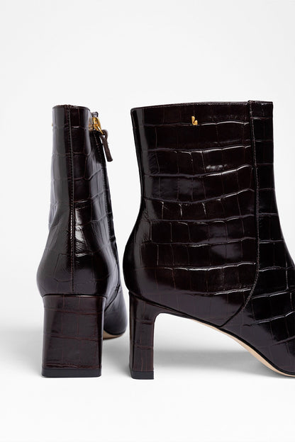 Alexis Bootie In Dark Croco Embossed Leather - Larroude