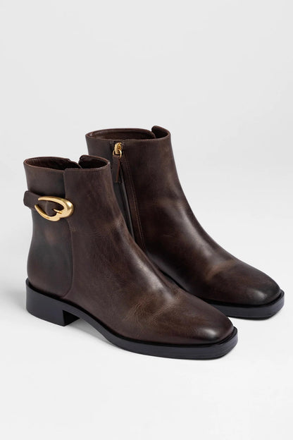 Anne Verona Low Boot Brown Leather - Larroude