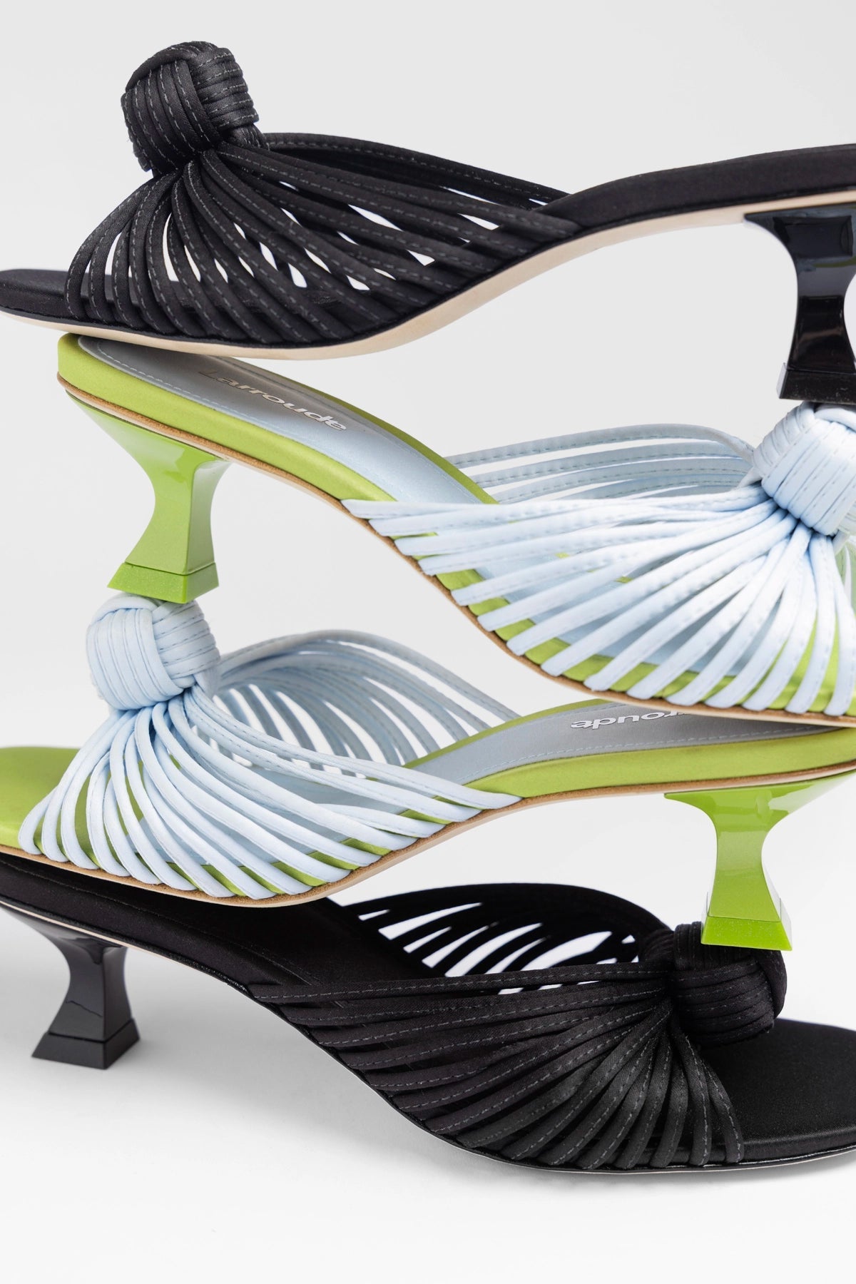 Valerie Mule Powder Blue and Green Satin - Larroude