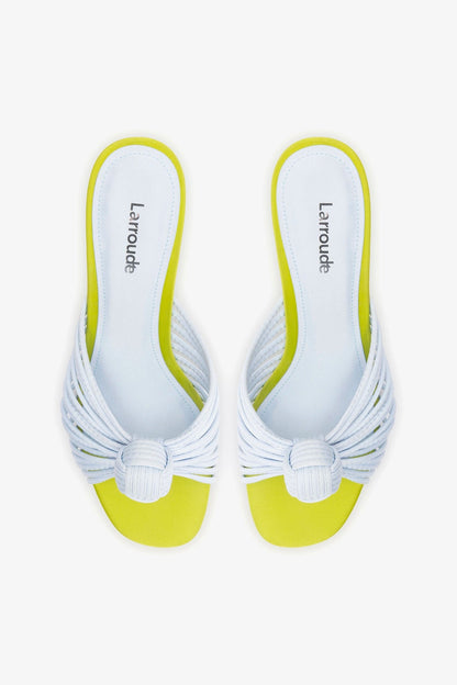 Valerie Mule Powder Blue and Green Satin - Larroude