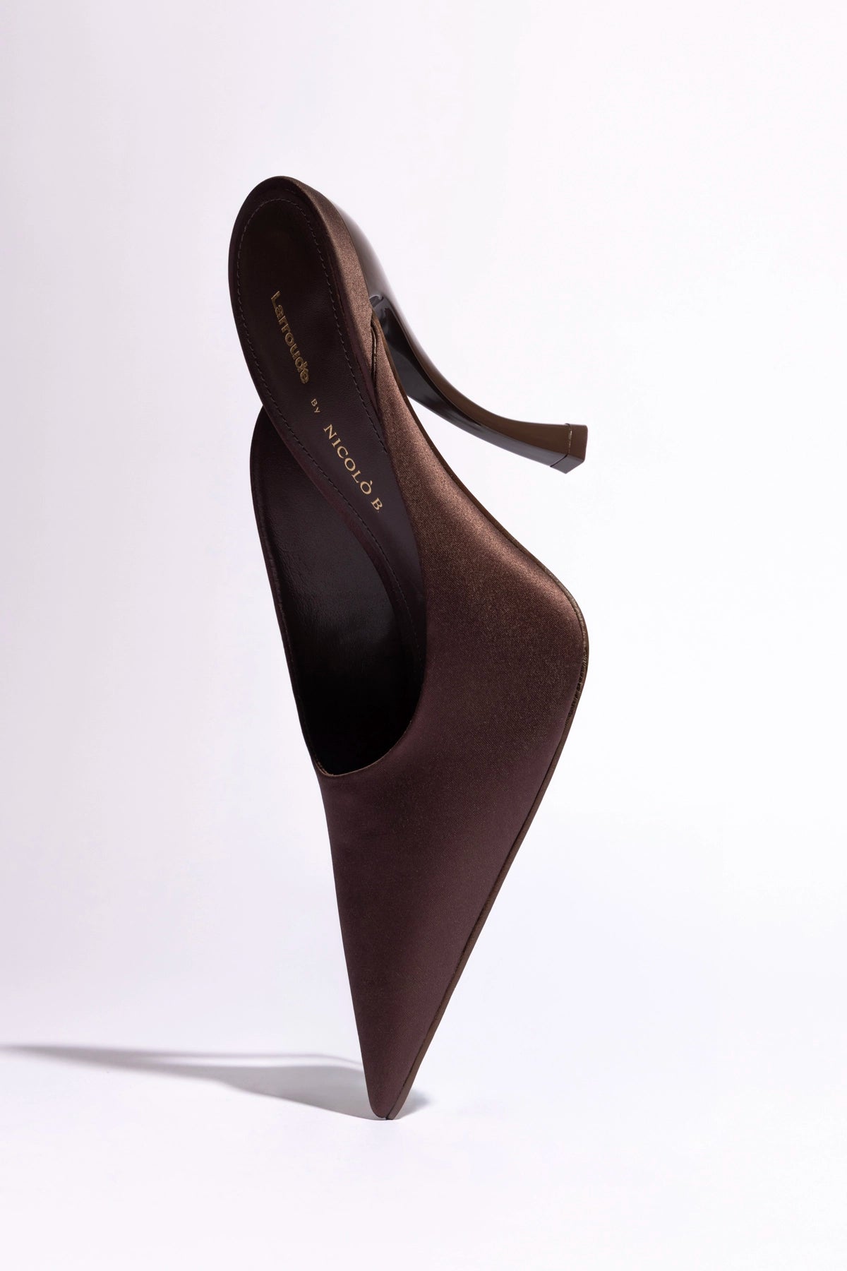 Larroudé x Nicolò B.: Inna Mule Mahogany Satin - Larroude