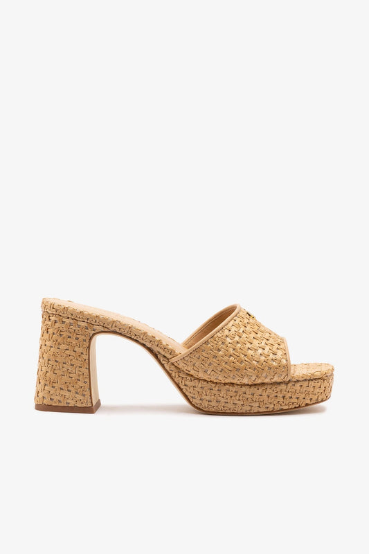 Dolly Low Mule In Natural And Beige Raffia - Larroude