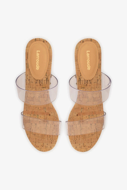 Miso Clear Platform Sandal In Clear Vinyl and Natural Cork - Larroude