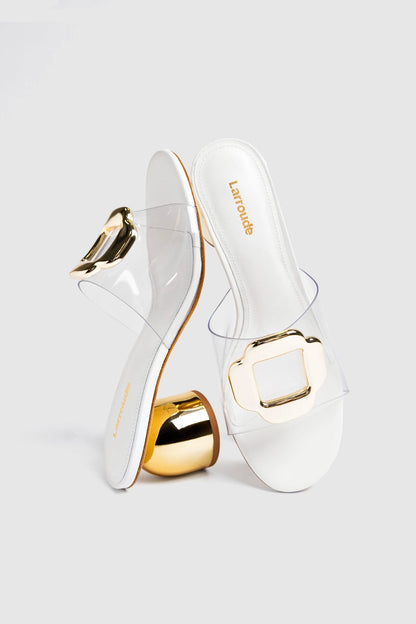 Margherita Clear Mule White Leather - Larroude