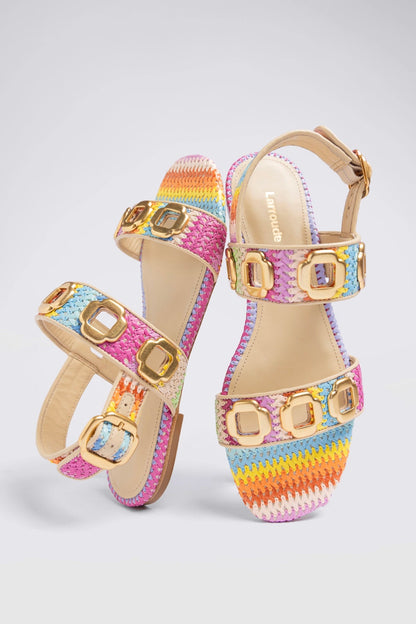 Milan Flat Sandal Rainbow Raffia - Larroude
