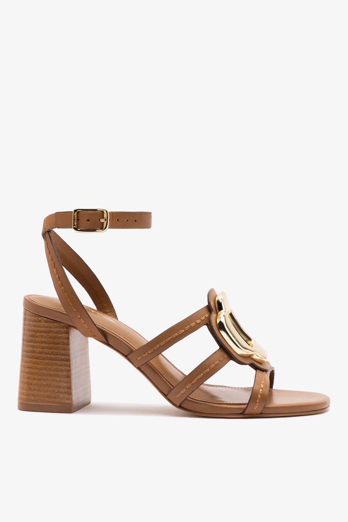 Margherita Block Sandal Caramel Leather - Larroude