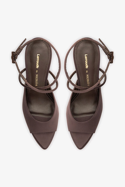 Larroudé x Nicolò B.: Lola Sandal Mahogany Satin - Larroude
