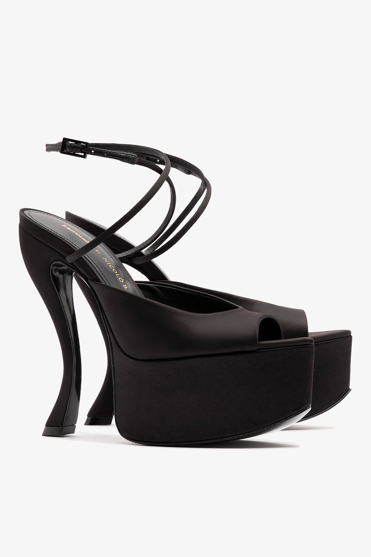 Larroudé x Nicolò B.: Lola Sandal Black Satin - Larroude