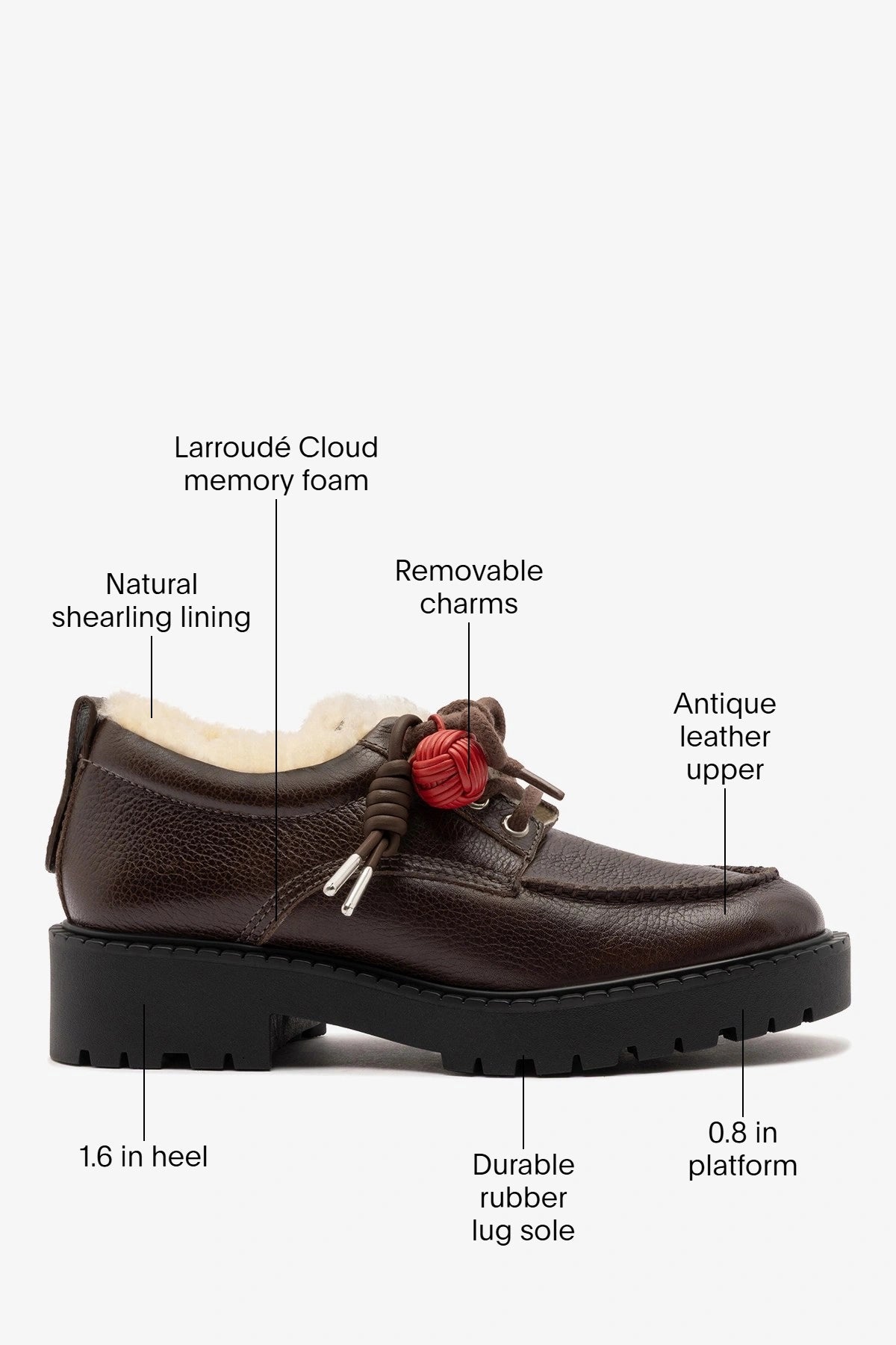 London Shearling Lace Up Loafer Brown Leather - Larroude