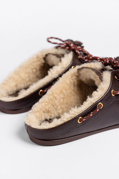 Cyprus Shearling Mule Brown Leather - Larroude