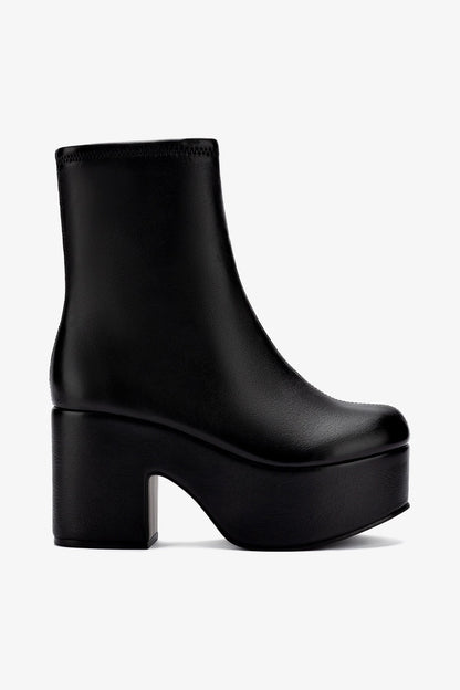 Miso Platform Boot In Black Stretch Leather - Larroude