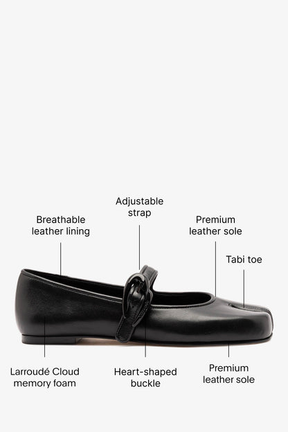 Verona Tabi Ballet Flat Black Leather - Larroude