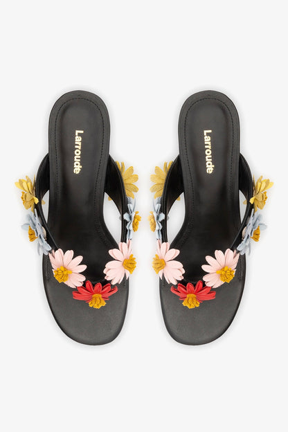 Fiore Thong Sandal Black Leather - Larroude