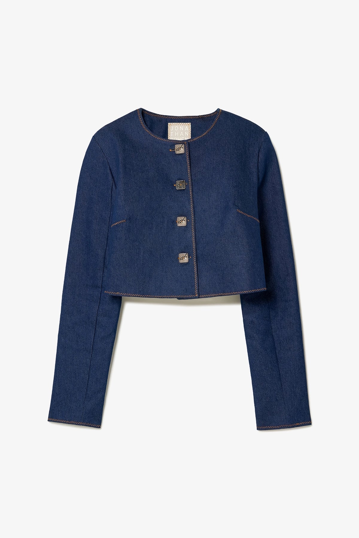 Gloria Cropped Jacket In Blue Denim - Larroude