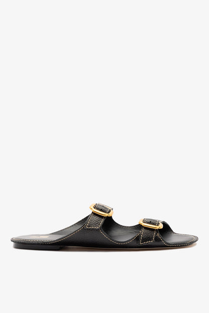 Amalfi Flat Black Leather - Larroude