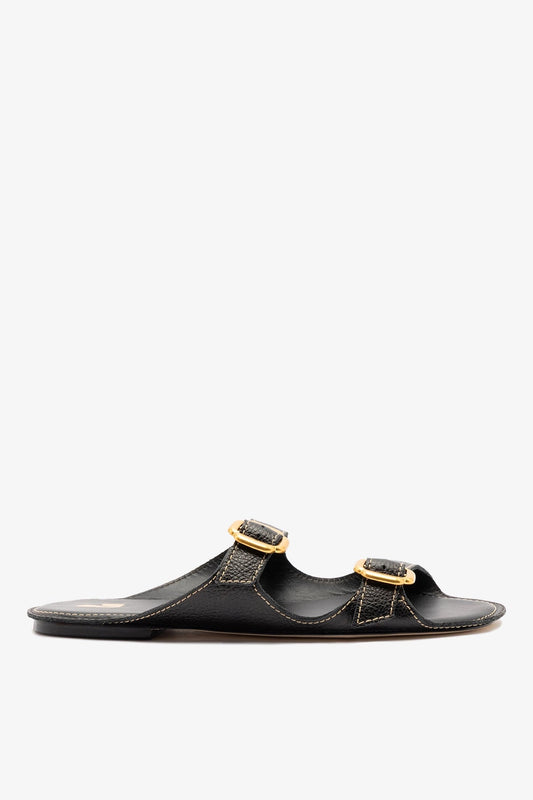 Amalfi Flat Black Leather - Larroude