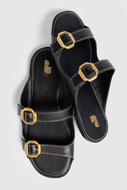 Amalfi Flat Black Leather - Larroude