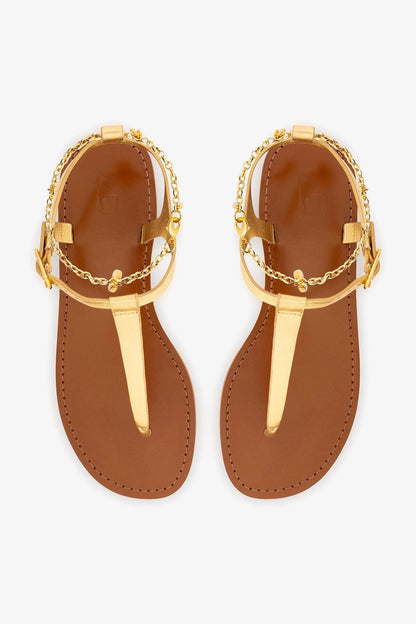 Gipsy Sandal In Gold Metallic Leather - Larroude